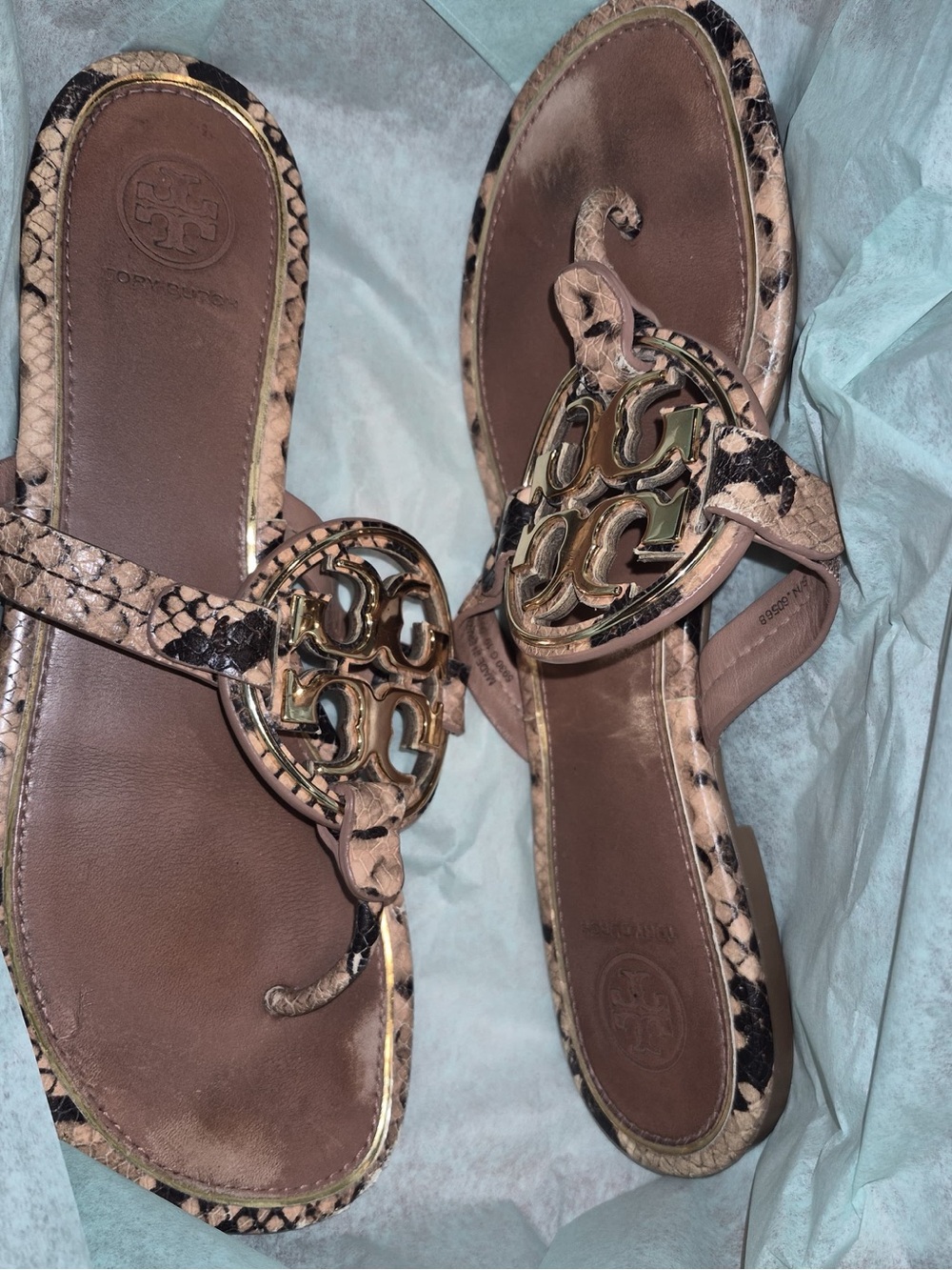 Tory Burch Women's Pink Snakeskin Miller Thong Sandals size 7.5